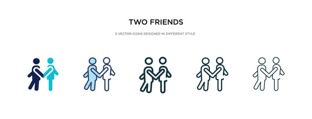 two friends icon in different style vector illustration. two colored and black two friends vector icons designed in filled, outline, line and stroke style can be used for web, mobile, ui