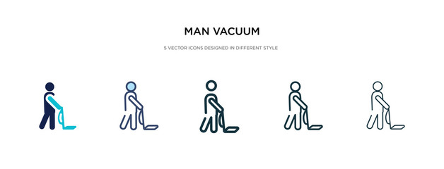 man vacuum icon in different style vector illustration. two colored and black man vacuum vector icons designed in filled, outline, line and stroke style can be used for web, mobile, ui
