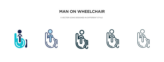 man on wheelchair icon in different style vector illustration. two colored and black man on wheelchair vector icons designed in filled, outline, line and stroke style can be used for web, mobile, ui