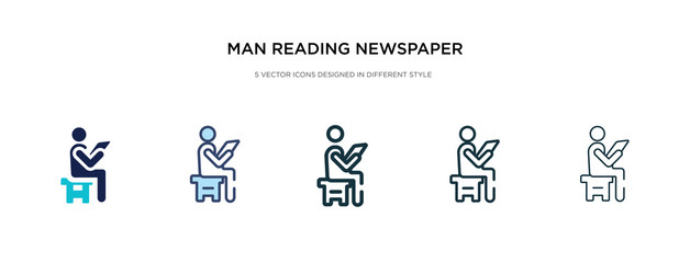 man reading newspaper icon in different style vector illustration. two colored and black man reading newspaper vector icons designed in filled, outline, line and stroke style can be used for web,