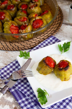 baked green pepper and rice dish