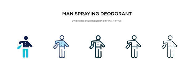 Fototapeta premium man spraying deodorant icon in different style vector illustration. two colored and black man spraying deodorant vector icons designed in filled, outline, line and stroke style can be used for web,