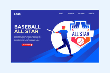 Modern Illustration baseball and landing page design for web page and app