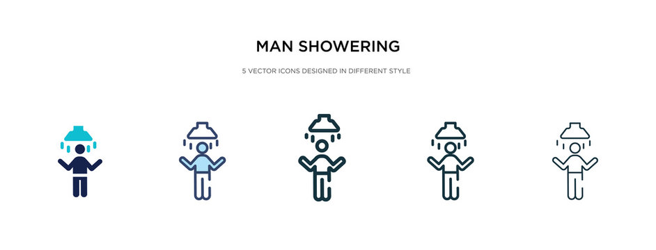 man showering icon in different style vector illustration. two colored and black man showering vector icons designed in filled, outline, line and stroke style can be used for web, mobile, ui