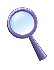 Magnifying glass with purple plastic case flat vector illustration isolated on white background