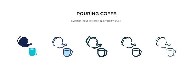 Fototapeta na wymiar pouring coffe icon in different style vector illustration. two colored and black pouring coffe vector icons designed in filled, outline, line and stroke style can be used for web, mobile, ui