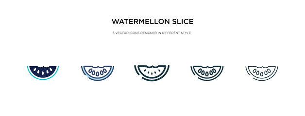 watermellon slice icon in different style vector illustration. two colored and black watermellon slice vector icons designed in filled, outline, line and stroke style can be used for web, mobile, ui