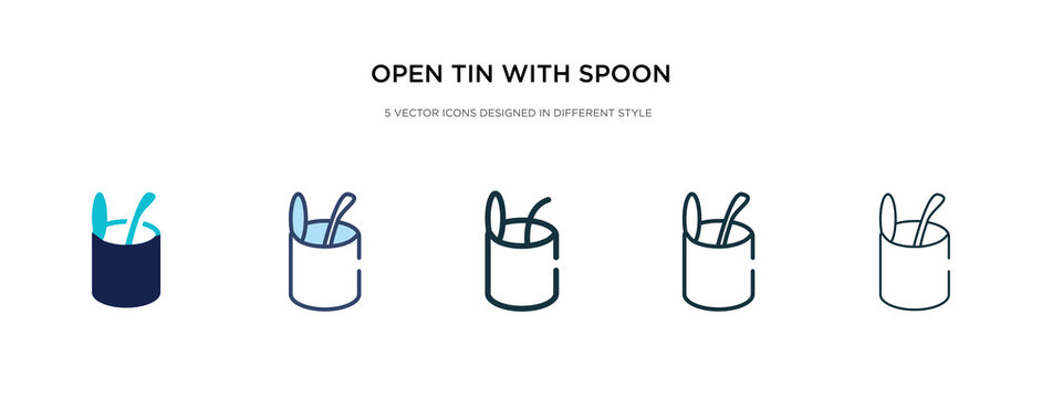 open tin with spoon icon in different style vector illustration. two colored and black open tin with spoon vector icons designed in filled, outline, line and stroke style can be used for web,