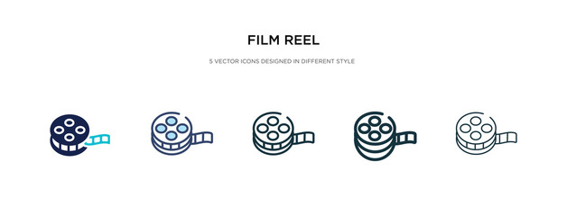 film reel icon in different style vector illustration. two colored and black film reel vector icons designed in filled, outline, line and stroke style can be used for web, mobile, ui