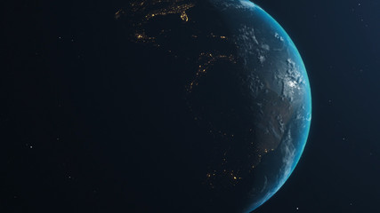 Planet earth from space.  space, planet, galaxy, stars, cosmos, sea, earth, sunset, globe.