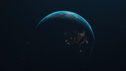 Planet earth from space.  space, planet, galaxy, stars, cosmos, sea, earth, sunset, globe.