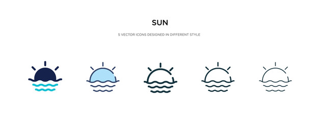 sun icon in different style vector illustration. two colored and black sun vector icons designed in filled, outline, line and stroke style can be used for web, mobile, ui