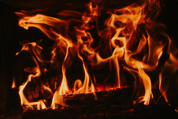 Fire flames on black background,