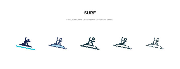 surf icon in different style vector illustration. two colored and black surf vector icons designed in filled, outline, line and stroke style can be used for web, mobile, ui