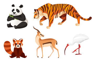 Fototapeta na wymiar Set of different animals cartoon design flat vector illustration isolated on white background cute wild animal