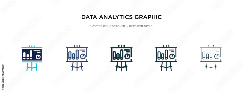 Poster data analytics graphic on a presentation screen icon in different style vector illustration. two col