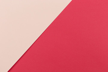 Paper light beige, burgundy, red empty background, geometrically located. Color blank for presentations, copy space.