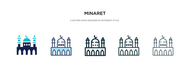 minaret icon in different style vector illustration. two colored and black minaret vector icons designed in filled, outline, line and stroke style can be used for web, mobile, ui