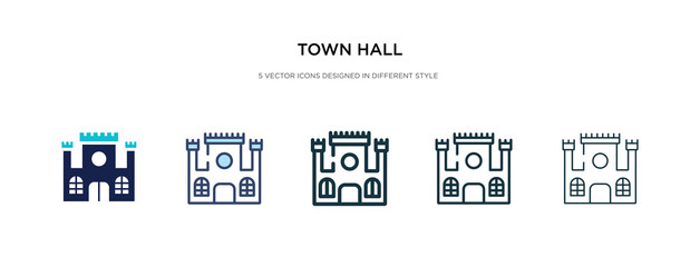 town hall icon in different style vector illustration. two colored and black town hall vector icons designed in filled, outline, line and stroke style can be used for web, mobile, ui