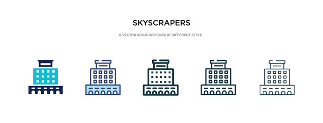 skyscrapers icon in different style vector illustration. two colored and black skyscrapers vector icons designed in filled, outline, line and stroke style can be used for web, mobile, ui