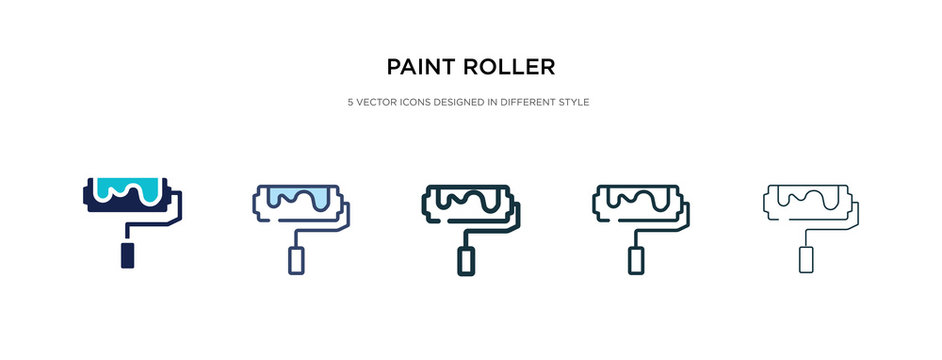 Paint Roller Icon In Different Style Vector Illustration. Two Colored And Black Paint Roller Vector Icons Designed In Filled, Outline, Line And Stroke Style Can Be Used For Web, Mobile, Ui