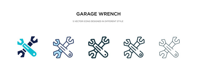 garage wrench icon in different style vector illustration. two colored and black garage wrench vector icons designed in filled, outline, line and stroke style can be used for web, mobile, ui