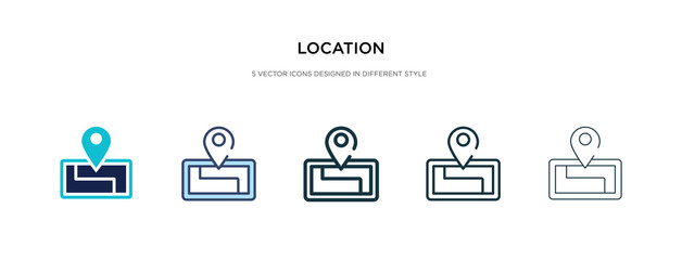 location icon in different style vector illustration. two colored and black location vector icons designed in filled, outline, line and stroke style can be used for web, mobile, ui