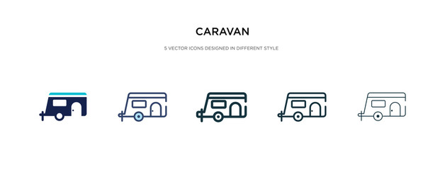 caravan icon in different style vector illustration. two colored and black caravan vector icons designed in filled, outline, line and stroke style can be used for web, mobile, ui - obrazy, fototapety, plakaty