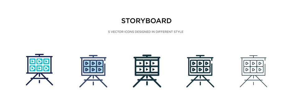 storyboard icon in different style vector illustration. two colored and black storyboard vector icons designed in filled, outline, line and stroke style can be used for web, mobile, ui