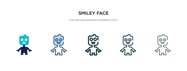 smiley face icon in different style vector illustration. two colored and black smiley face vector icons designed in filled, outline, line and stroke style can be used for web, mobile, ui