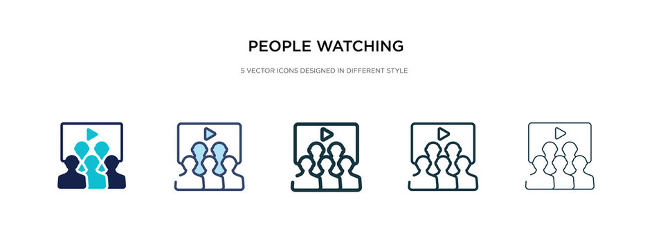 people watching a movie icon in different style vector illustration. two colored and black people watching a movie vector icons designed in filled, outline, line and stroke style can be used for