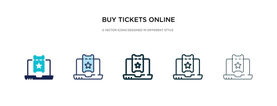 buy tickets online icon in different style vector illustration. two colored and black buy tickets online vector icons designed in filled, outline, line and stroke style can be used for web, mobile,