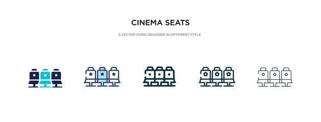 cinema seats icon in different style vector illustration. two colored and black cinema seats vector icons designed in filled, outline, line and stroke style can be used for web, mobile, ui