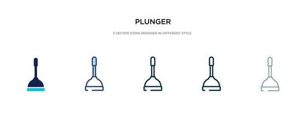 plunger icon in different style vector illustration. two colored and black plunger vector icons designed in filled, outline, line and stroke style can be used for web, mobile, ui