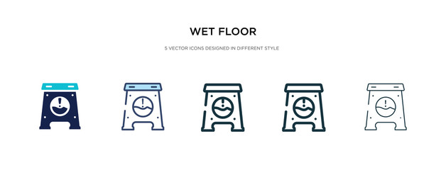 Fototapeta na wymiar wet floor icon in different style vector illustration. two colored and black wet floor vector icons designed in filled, outline, line and stroke style can be used for web, mobile, ui