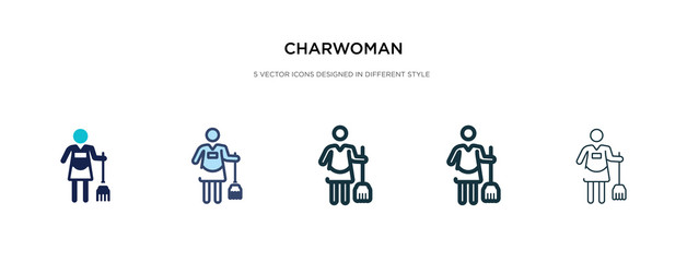 charwoman icon in different style vector illustration. two colored and black charwoman vector icons designed in filled, outline, line and stroke style can be used for web, mobile, ui