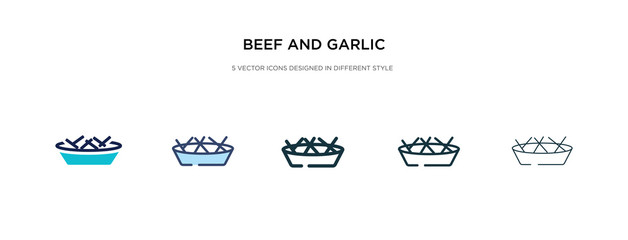 beef and garlic icon in different style vector illustration. two colored and black beef and garlic vector icons designed in filled, outline, line stroke style can be used for web, mobile, ui