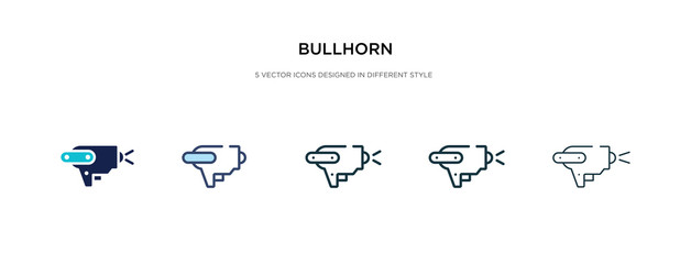 bullhorn icon in different style vector illustration. two colored and black bullhorn vector icons designed in filled, outline, line and stroke style can be used for web, mobile, ui