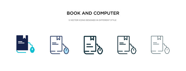 book and computer mouse icon in different style vector illustration. two colored and black book and computer mouse vector icons designed in filled, outline, line stroke style can be used for web,