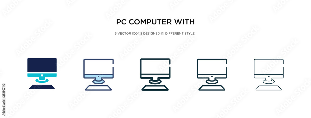Poster pc computer with monitor icon in different style vector illustration. two colored and black pc compu
