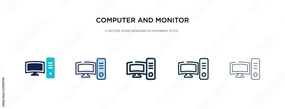 Poster computer and monitor tools icon in different style vector illustration. two colored and black comput