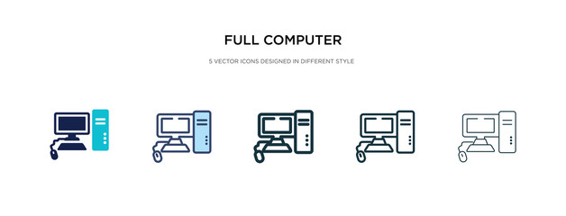 full computer icon in different style vector illustration. two colored and black full computer vector icons designed in filled, outline, line and stroke style can be used for web, mobile, ui