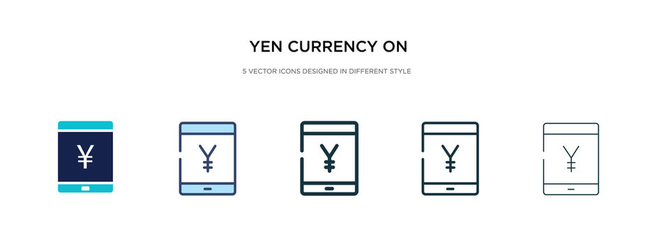 yen currency on tablet screen icon in different style vector illustration. two colored and black yen currency on tablet screen vector icons designed in filled, outline, line and stroke style can be