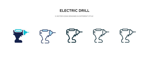 Fototapeta na wymiar electric drill icon in different style vector illustration. two colored and black electric drill vector icons designed in filled, outline, line and stroke style can be used for web, mobile, ui