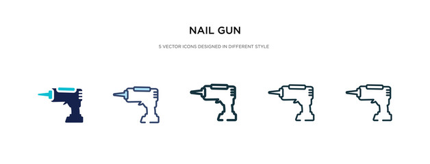 nail gun icon in different style vector illustration. two colored and black nail gun vector icons designed in filled, outline, line and stroke style can be used for web, mobile, ui