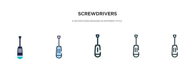 screwdrivers icon in different style vector illustration. two colored and black screwdrivers vector icons designed in filled, outline, line and stroke style can be used for web, mobile, ui