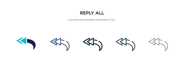 reply all icon in different style vector illustration. two colored and black reply all vector icons designed in filled, outline, line and stroke style can be used for web, mobile, ui