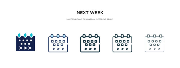 next week icon in different style vector illustration. two colored and black next week vector icons designed in filled, outline, line and stroke style can be used for web, mobile, ui