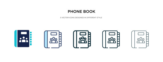 phone book icon in different style vector illustration. two colored and black phone book vector icons designed in filled, outline, line and stroke style can be used for web, mobile, ui