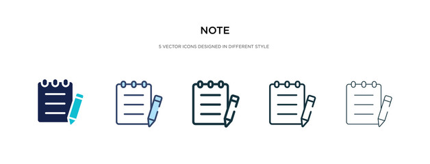 note icon in different style vector illustration. two colored and black note vector icons designed in filled, outline, line and stroke style can be used for web, mobile, ui